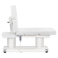 Thumbnail for DIR Luxi 4-Motors Medical Spa Treatment Bed Side View Of White Color And Fully Reclined On Head Section With Remote Control On White Background