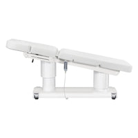 Thumbnail for DIR Luxi 4-Motors Medical Spa Treatment Bed Side View Of White Color Fully Reclined Chair And Raised Head Section With Remote Control On White Background