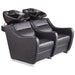 DIR Majestic Double Seats Shampoo Chair – Space-Saving Salon Solution Black Front Angled View With Black Double Shampoo Wash Station On Plain White Background