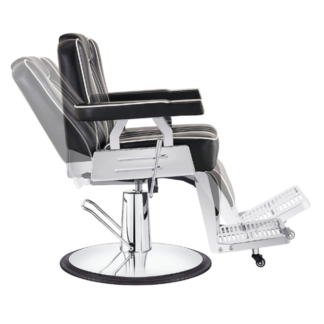 DIR Majesty Antique Barbershop Chairs Black Variant Side View Demonstrating Swing Adjustment On White Background