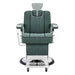 DIR Majesty Antique Barbershop Chairs Green Variant Front View Demonstrating Pull Out Headrest Range On White Background