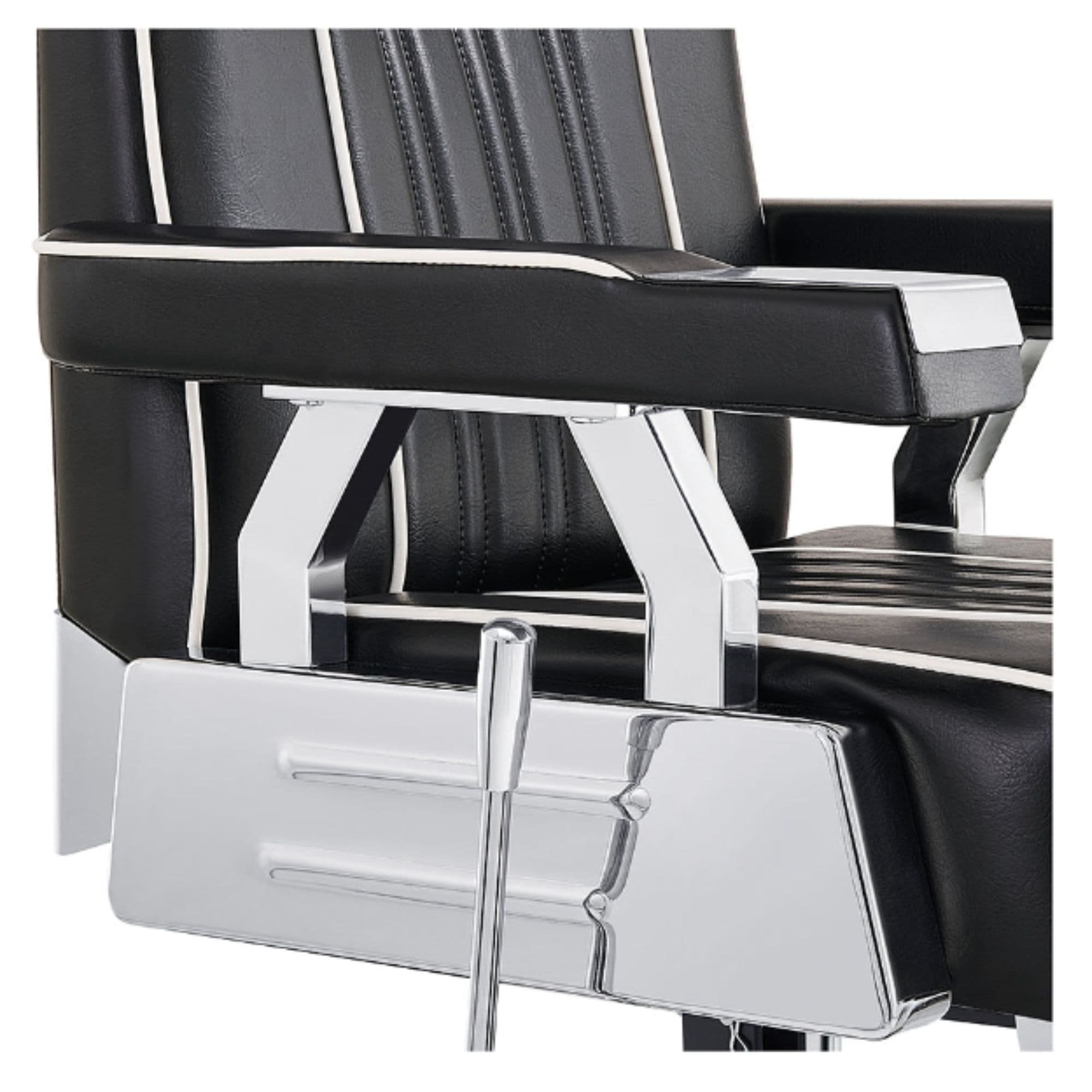 DIR Majesty Vintage Style Barber Chair Close-Up View Showing Black Upholstered Armrest And Metallic Side Detail