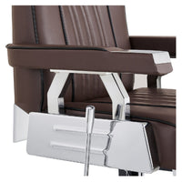 Thumbnail for DIR Majesty Vintage Style Barber Chair Close-Up View Showing Brown Upholstered Armrest And Metallic Side Detail