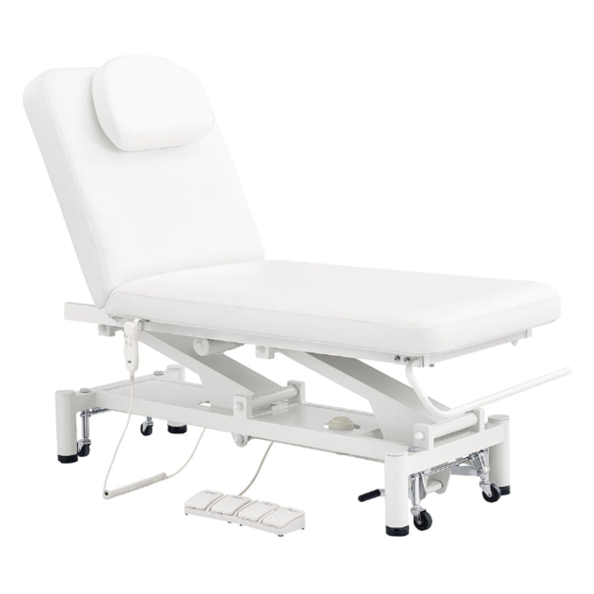 DIR Mar Egeo 2-Motors Electric Medical Spa Treatment Bed White Variant With Foot Control And Headrest Cushion On White Background