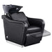 DIR Marvel Massage Shampoo Backwash Unit Black Front Angled View Of Black Single Shampoo Wash Station With Blurred Leg Rest Demonstration