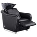 DIR Marvel Massage Shampoo Backwash Unit Black Front Angled View Of Black Single Shampoo Wash Station With Fully Reclined Leg Rest On White Clean Background