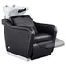 DIR Marvel Massage Shampoo Backwash Unit Black Front Angled View Of White Single Shampoo Wash Station With Blurred Leg Rest Demonstration