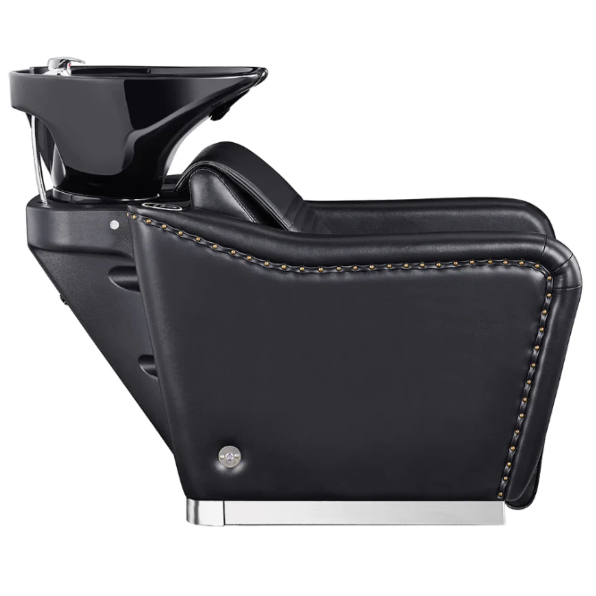 DIR Marvel Massage Shampoo Backwash Unit Black Side View Of Black Single Shampoo Wash Station On White Clean Background