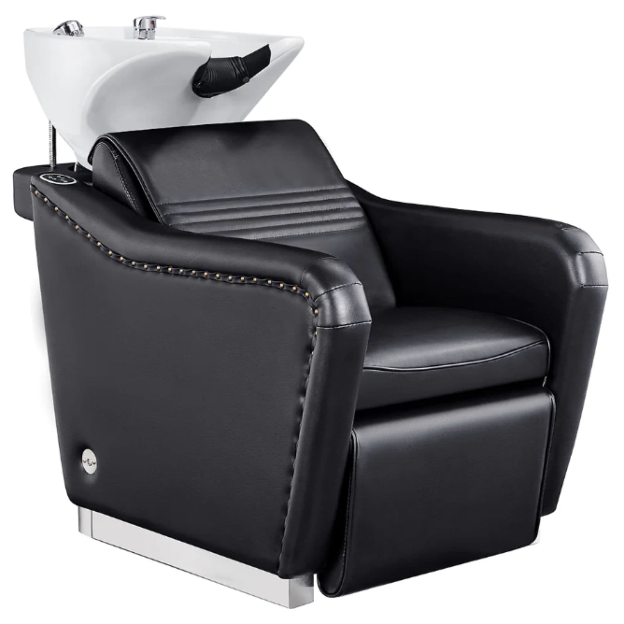 DIR Marvel Shampoo Backwash Unit with Massage Black Front Angled View Of White Single Shampoo Wash Station