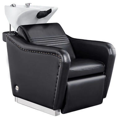 DIR Marvel Shampoo Backwash Unit with Massage Black Front Angled View Of White Single Shampoo Wash Station