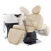 DIR Maximus Spa Reclining Shampoo Bed Beige Angled Front View Beside White Sink Adjustment Demo On White Background