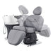 DIR Maximus Spa Salon Reclining Shampoo Bed with Rotating Seat Gray Angled Front View Beside White Sink Adjustment Demo On White Background