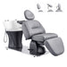 DIR Maximus Spa Salon Reclining Shampoo Bed with Rotating Seat Gray Front Angled View With White Sink  And Adjustable Headrest On White Background
