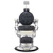 DIR Mikado Barber Chair Vintage Black Vintage Variant Front View Demonstrating Pull Out Headrest Range On White Background