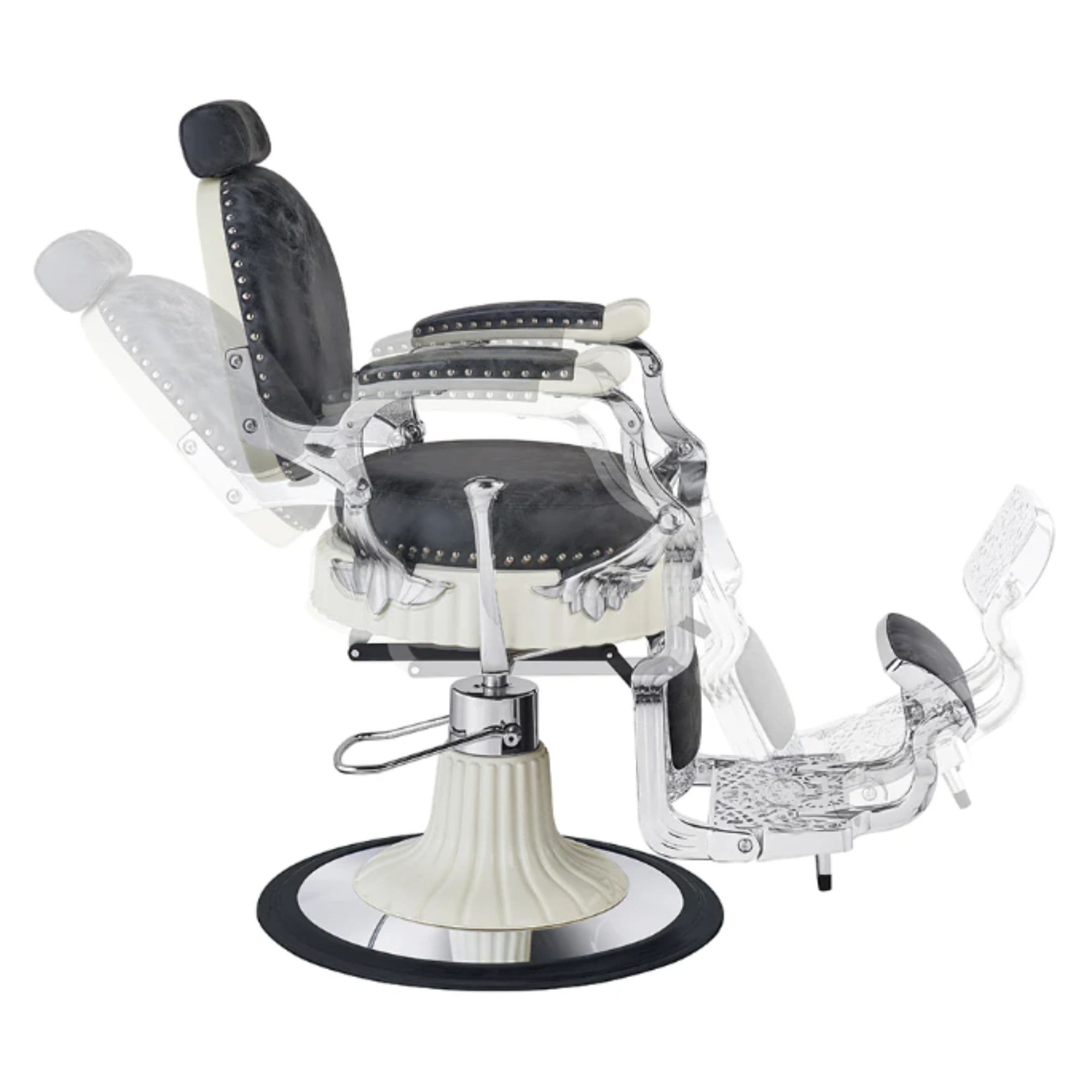 DIR Mikado Barber Chair Vintage Black Vintage Variant Side View Demonstrating Swing Adjustment On White Background