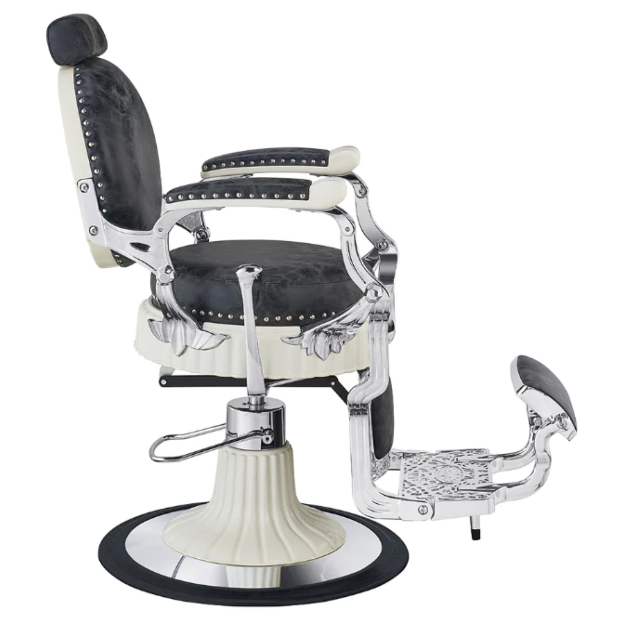 DIR Mikado Barber Chair Vintage Black Vintage Variant Side View On White Background