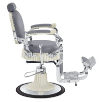 Thumbnail for DIR Mikado Barber Chair Vintage Gray Variant Side View Demonstrating The Swing Range Of Foot Rest Extension On White Background