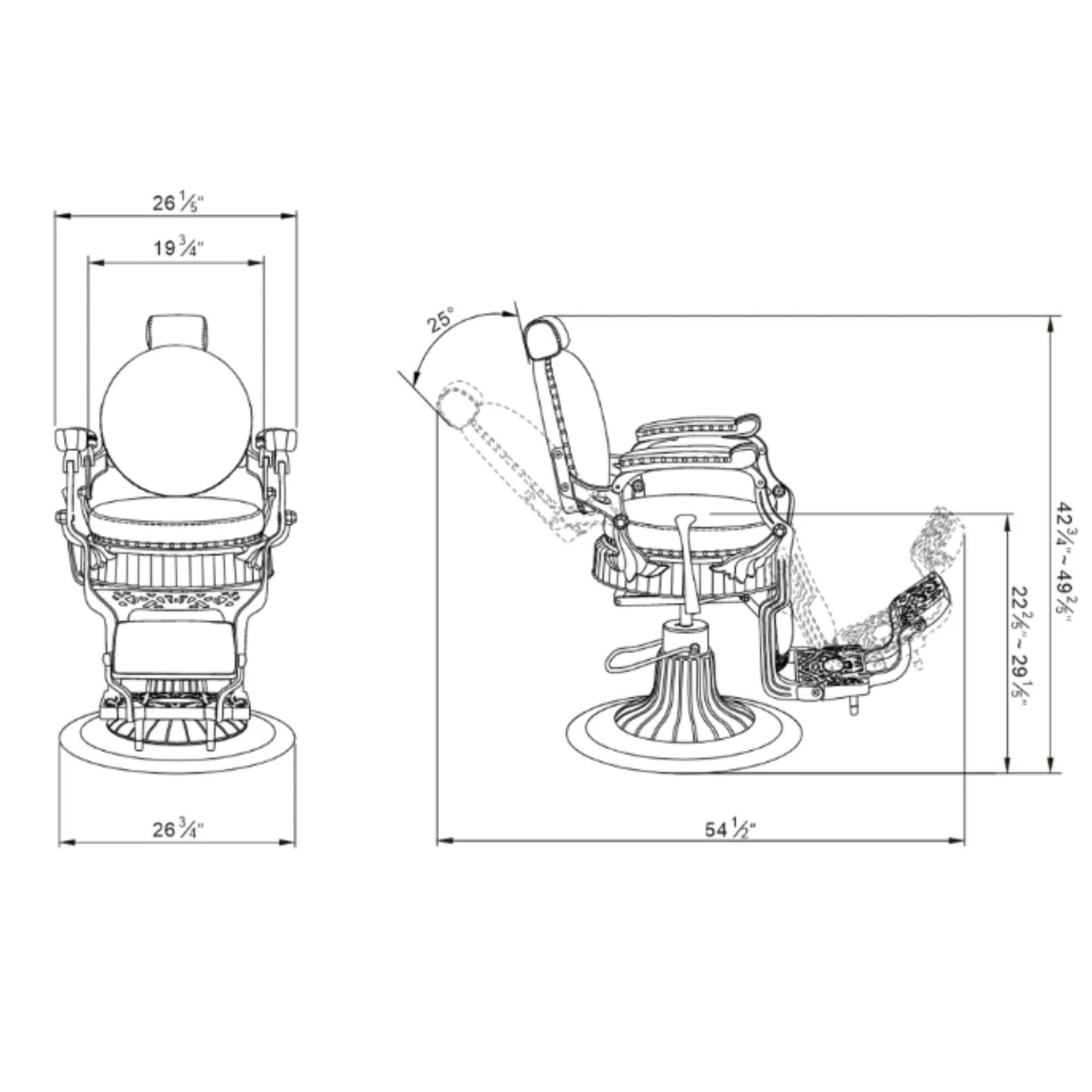 DIR Mikado Barber Chair Vintage Product Dimension Diagram