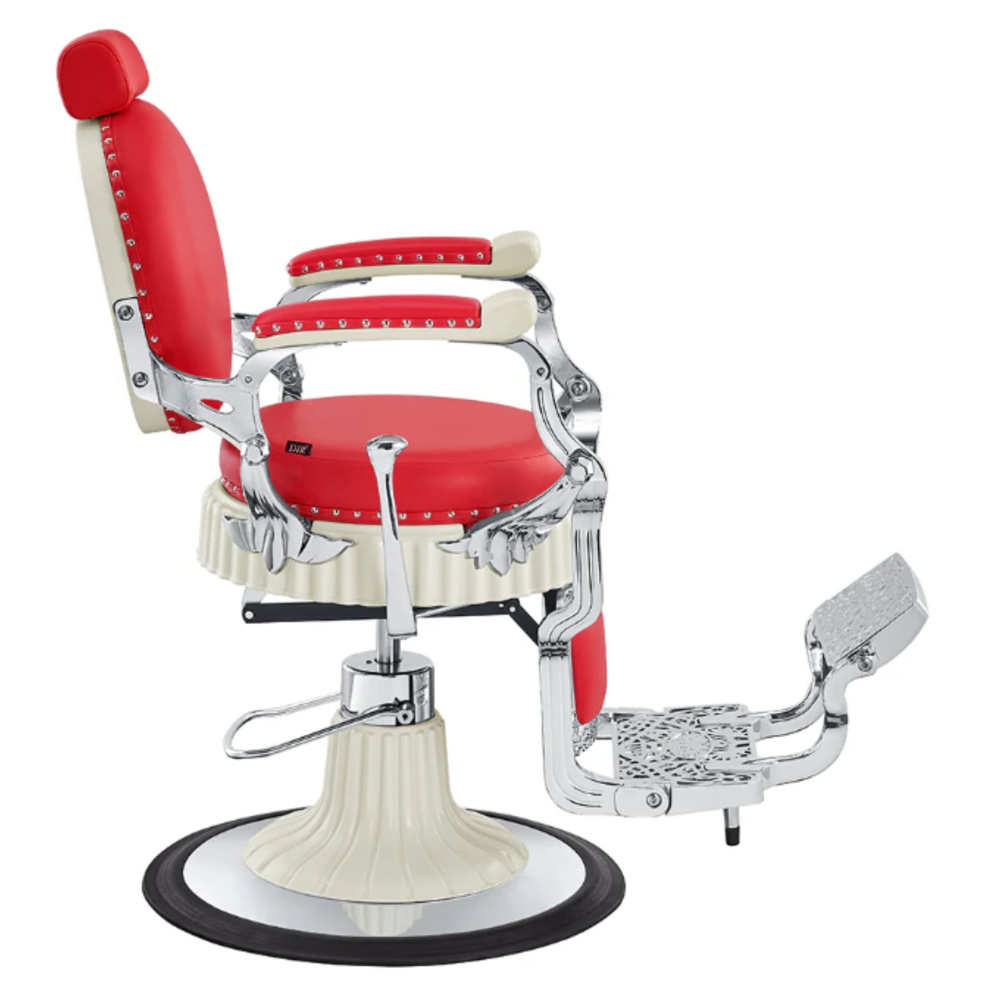 DIR Mikado Barber Chair Vintage Red Variant Side View On White Background