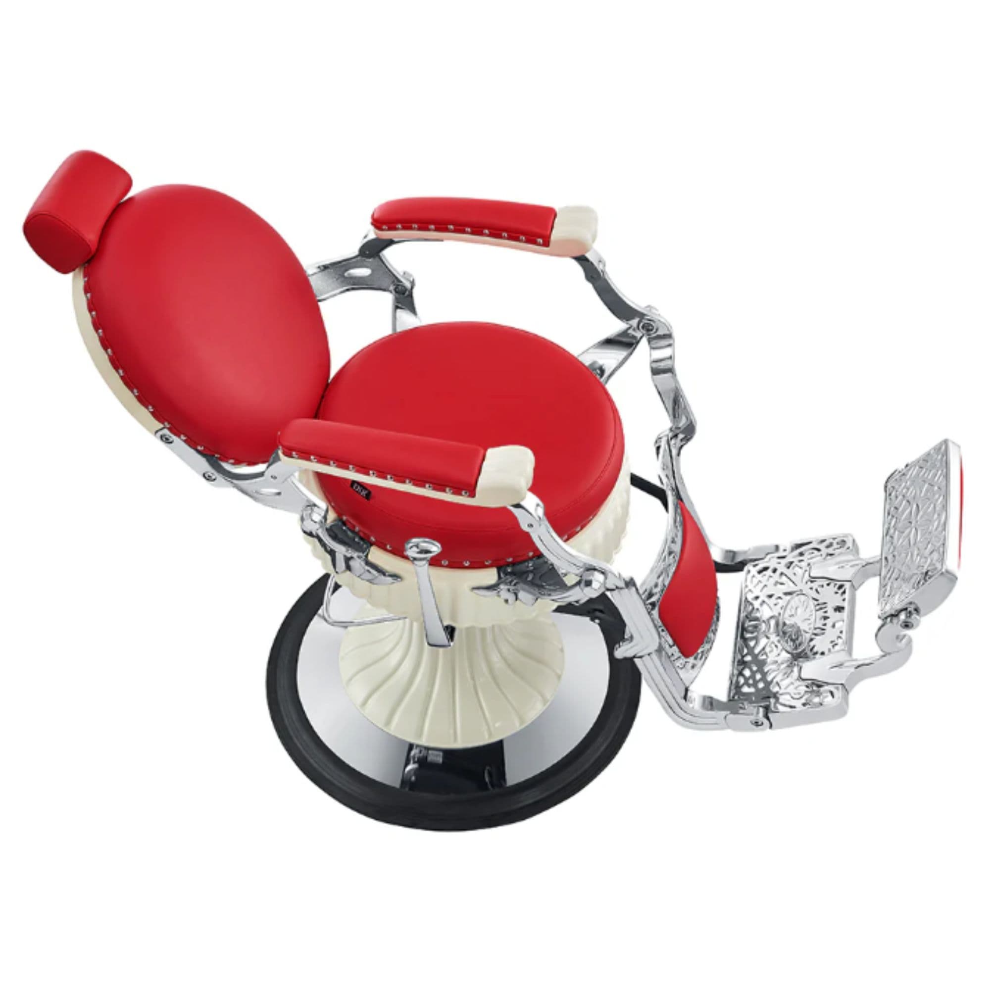 DIR Mikado Barber Chair Vintage Red Variant Top Angled View On White Background