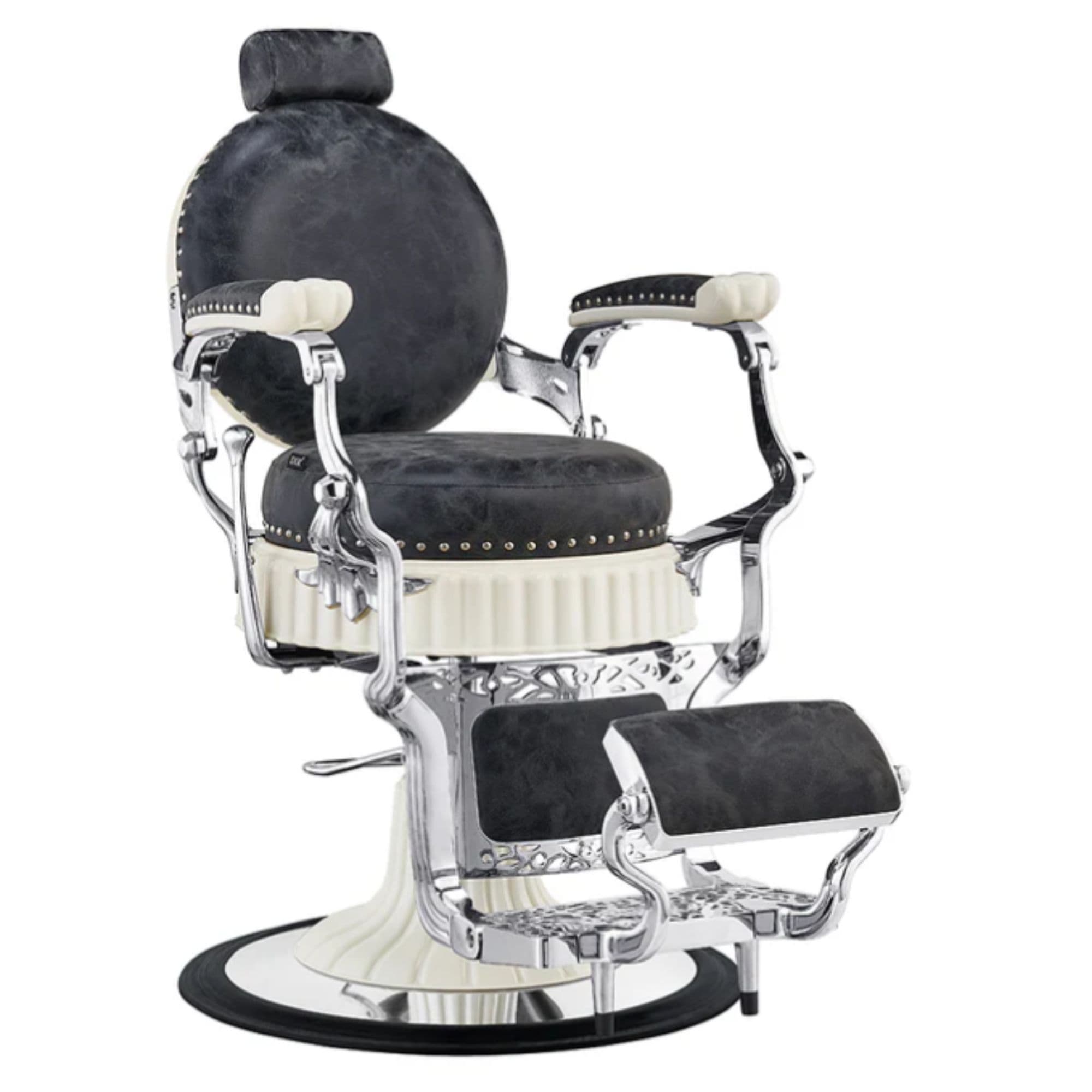 DIR Mikado Classic Vintage Barbershop Chair Black Vintage Variant Front Angled View On White Background