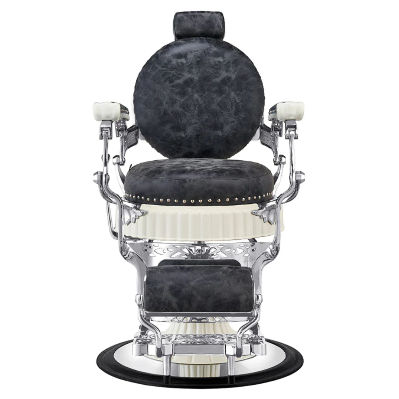 DIR Mikado Classic Vintage Barbershop Chair Black Vintage Variant Front View On White Background