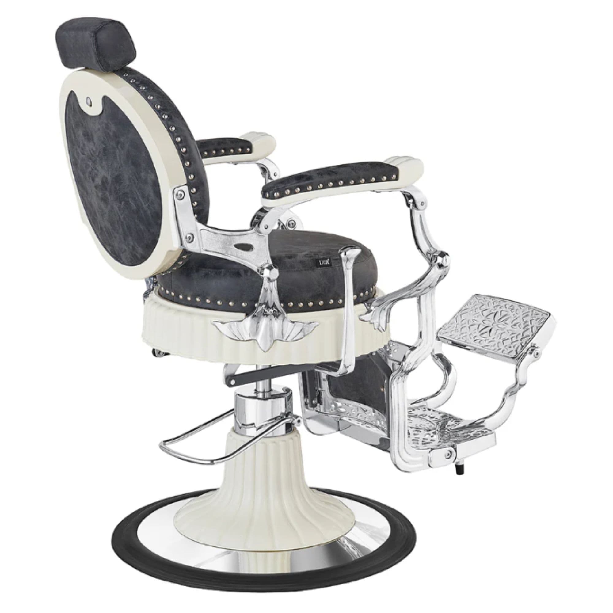 DIR Mikado Classic Vintage Barbershop Chair Black Vintage Variant Rear Angled View On White Background