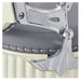 DIR Mikado Vintage Barber Chair Close-Up View Of Decorative Chrome Armrest Support And Gray Upholstered Seat