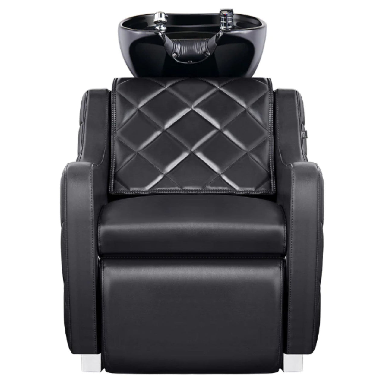 DIR Minervah Massage Backwash Unit Black Front View Of Black Single Shampoo Wash Station With White Clean Background
