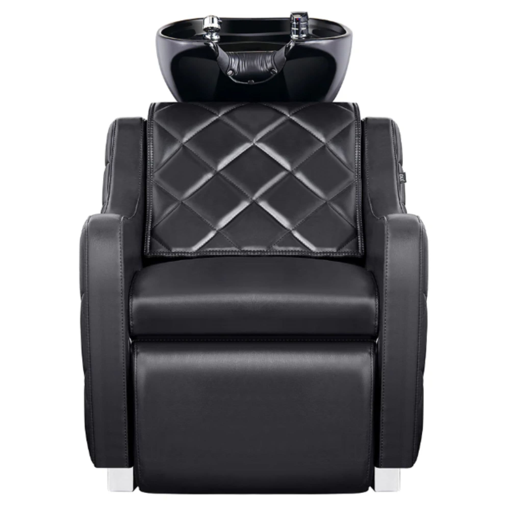 DIR Minervah Massage Backwash Unit Black Front View Of Black Single Shampoo Wash Station With White Clean Background