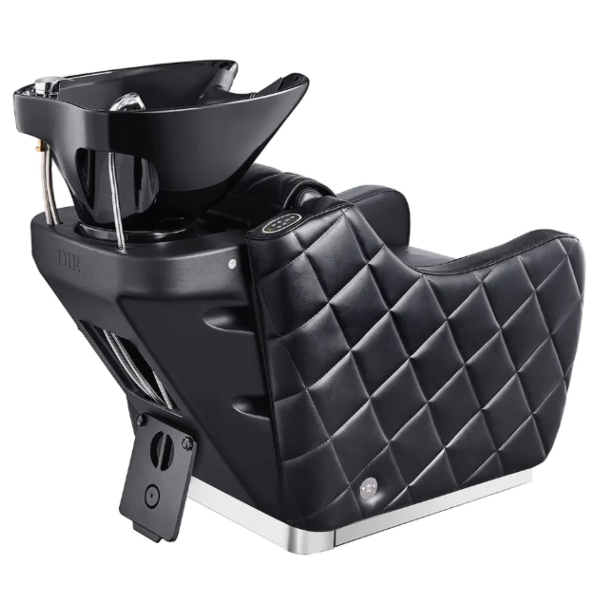 DIR Minervah Massage Backwash Unit Black Rear View Of Black Single Shampoo Wash Station With White Clean Background