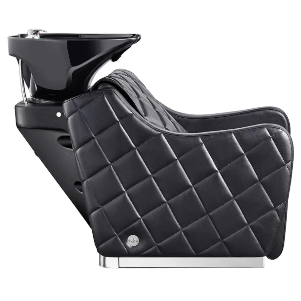 DIR Minervah Massage Backwash Unit Black Side View Of Black Single Shampoo Wash Station With White Clean Background
