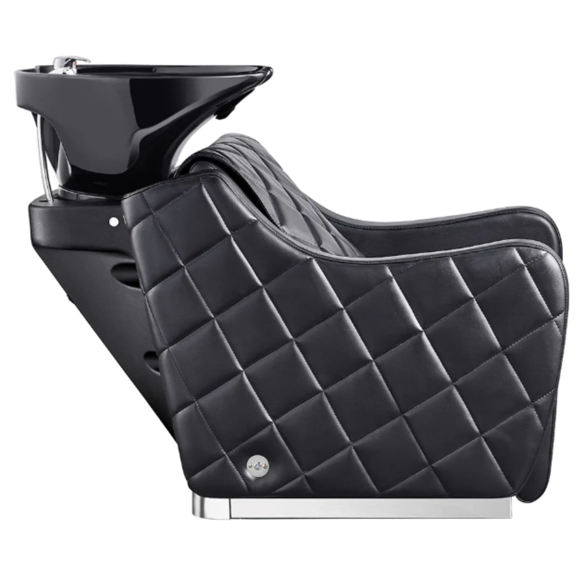DIR Minervah Massage Backwash Unit Black Side View Of Black Single Shampoo Wash Station With White Clean Background