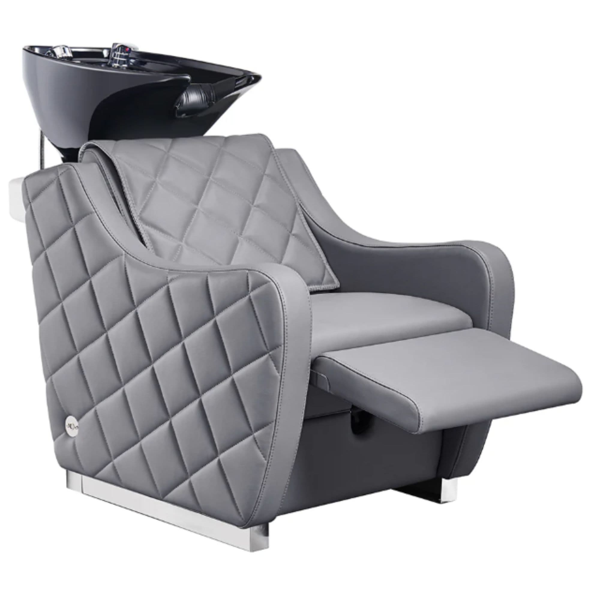 DIR Minervah Massage Backwash Unit Gray Front Angle View Of Black Single Shampoo Wash Station With White Clean Background