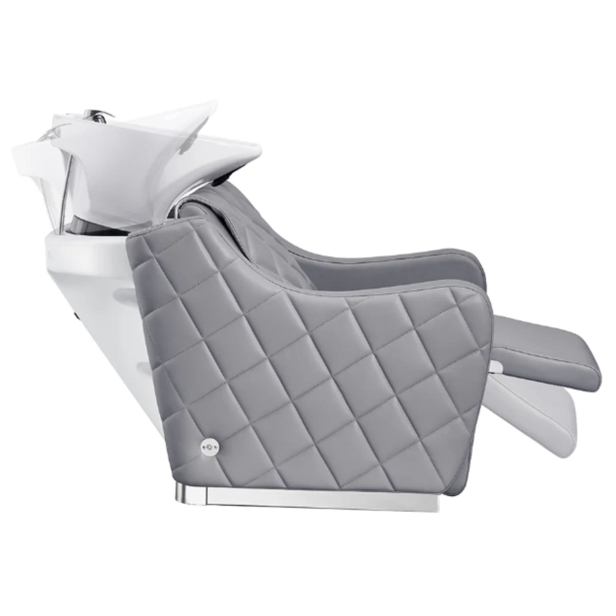 DIR Minervah Massage Backwash Unit Gray Side View With A Demonstration On How to Adjust The Wash Shampoo Station And Leg Rest