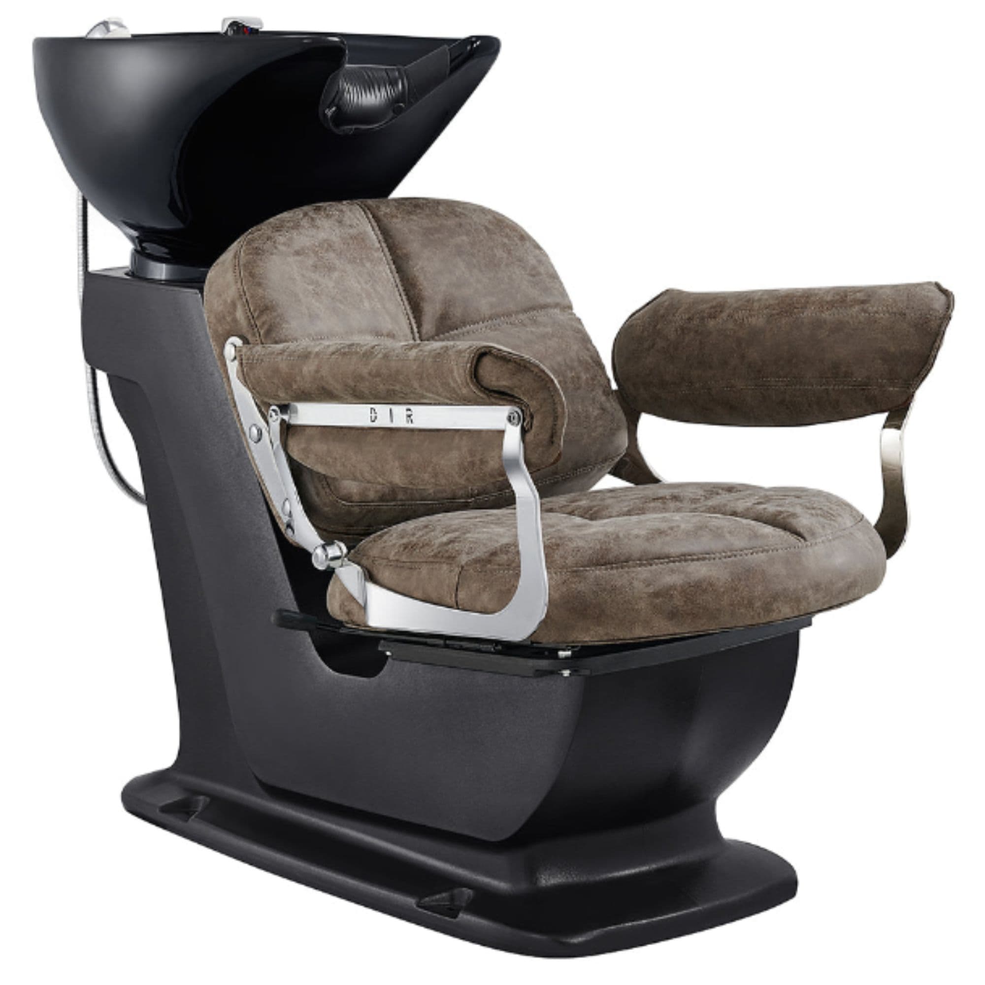 DIR Mochilagon Adjustable Shampoo Chair Brown Front Angled View Of Black Single Shampoo Wash Station