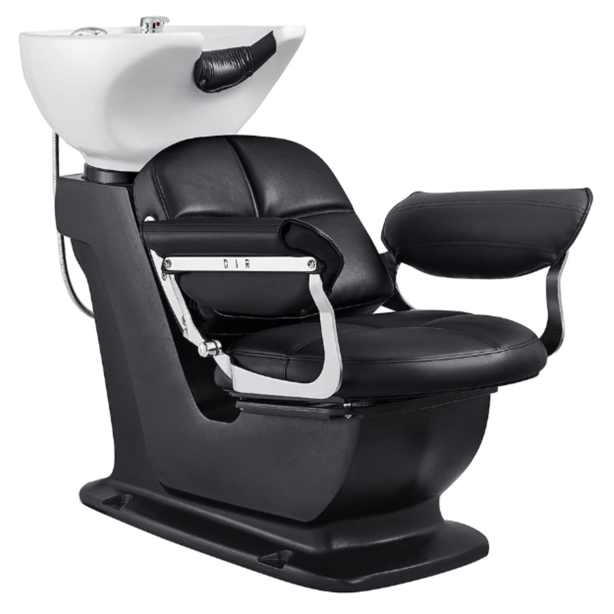DIR Mochilagon Salon Shampoo Chair Black Front Angled View Of White Single Shampoo Wash Station