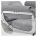 DIR Mochilagon Salon Shampoo Chair Close-Up View Of Chrome Armrest Frame And Gray Upholstered Seat Cushion With Brand Name