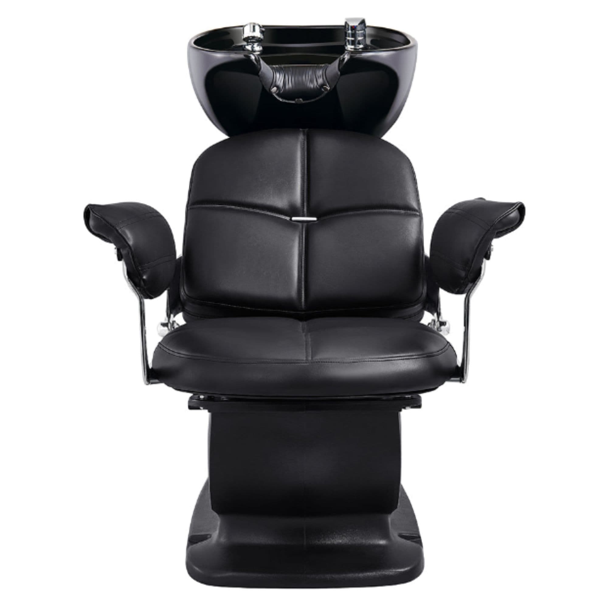 DIR Mochilagon Salon Shampoo Chair with Adjustable Seat Black Front View Of Black Single Shampoo Wash Station With Clean White Background