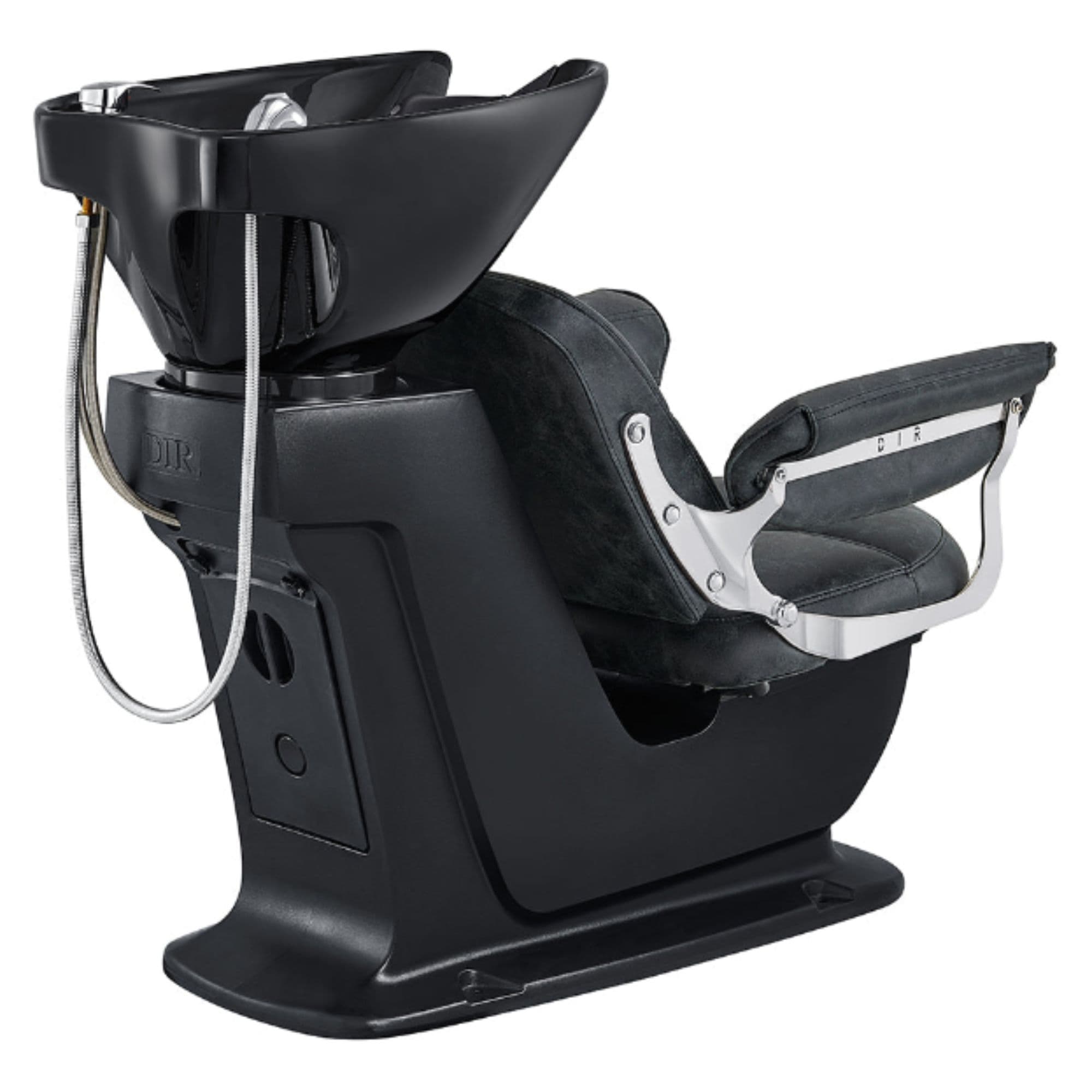 DIR Mochilagon Salon Shampoo Chair with Adjustable Seat Black Rear Angled View With Black Sink