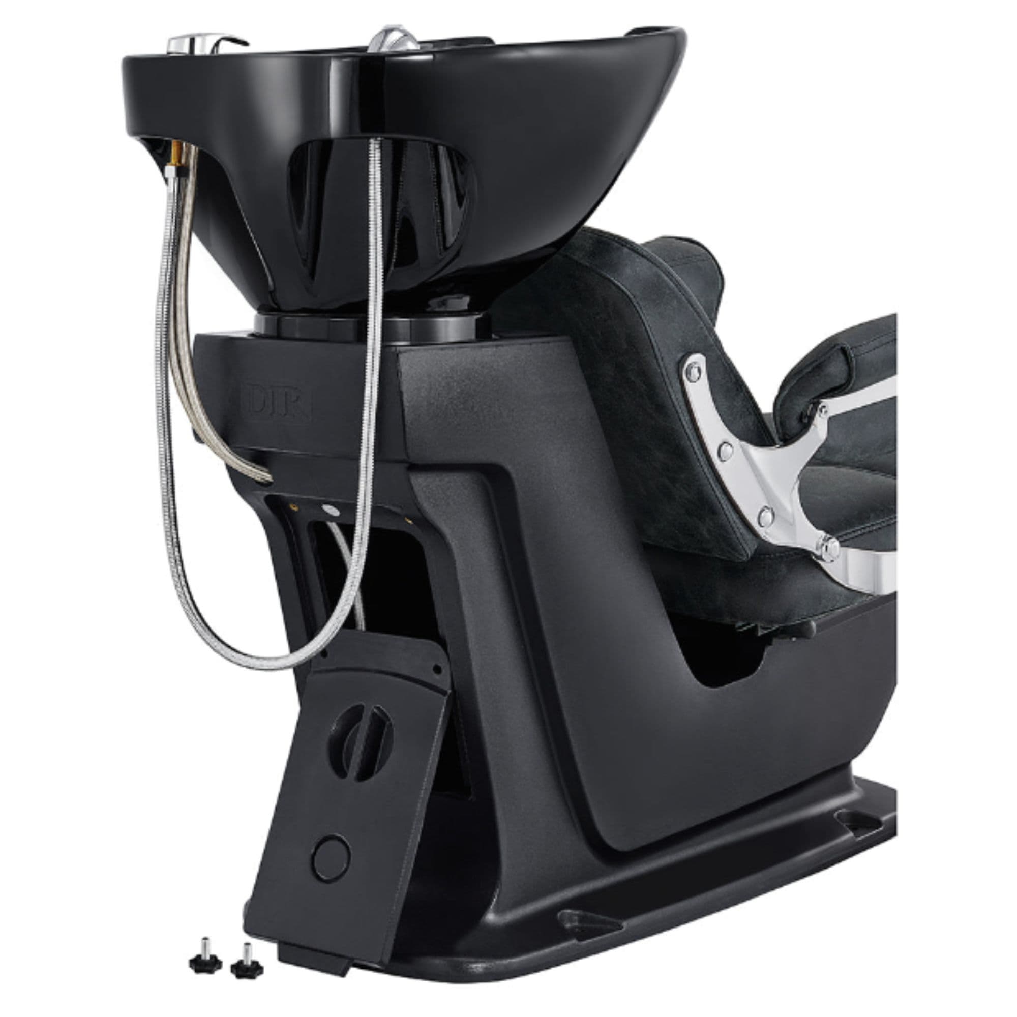 DIR Mochilagon Salon Shampoo Chair with Adjustable Seat Black Rear Angled View With Sink Assembly