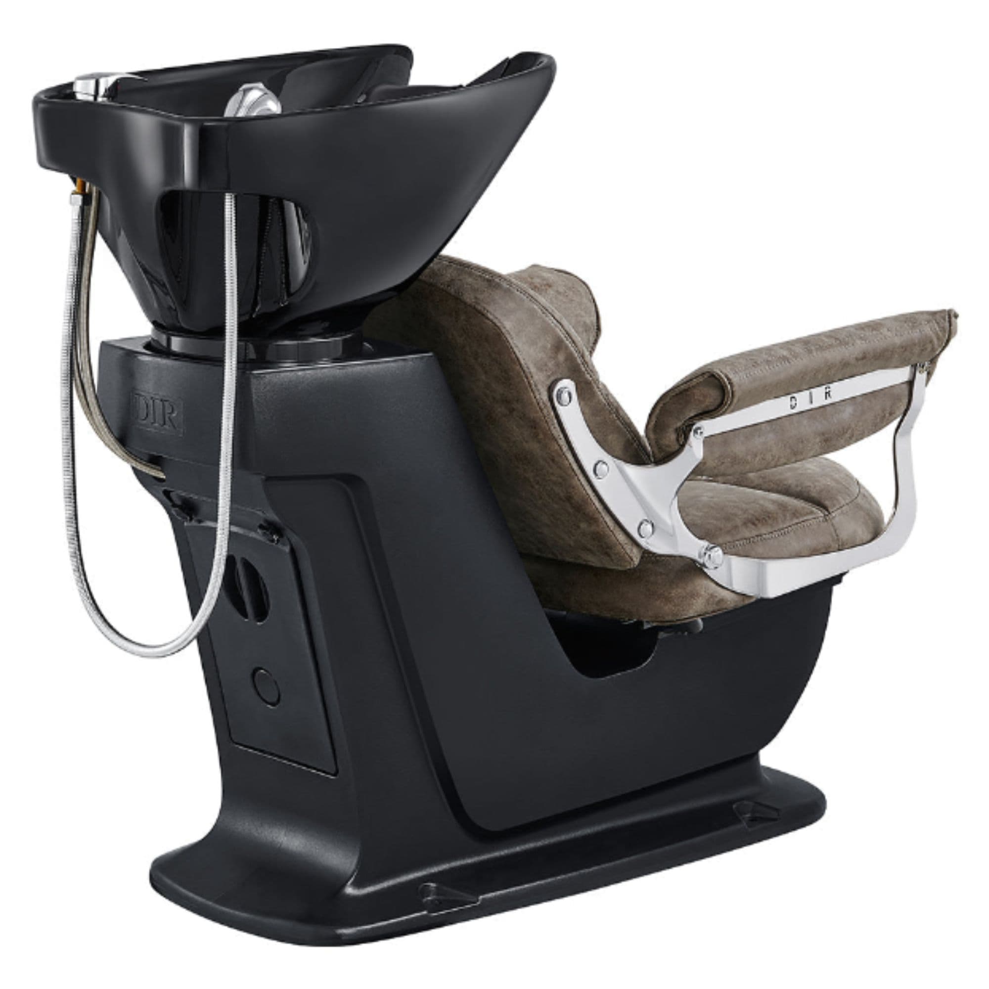 DIR Mochilagon Salon Shampoo Chair with Adjustable Seat Brown Rear Angled View With Black Sink