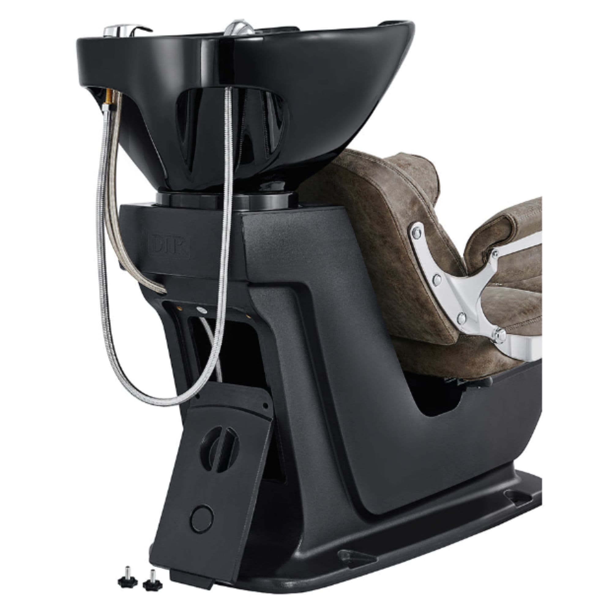 DIR Mochilagon Salon Shampoo Chair with Adjustable Seat Brown Rear Angled View With Sink Assembly