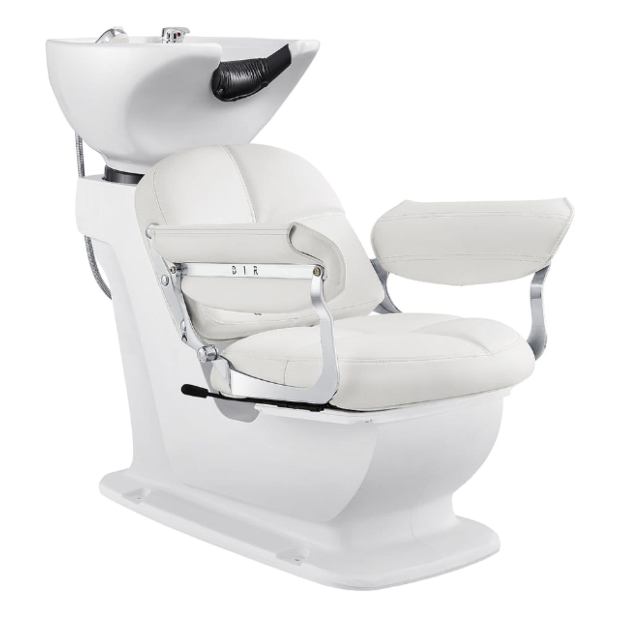 DIR Mochilagon Salon Shampoo Chair with Adjustable Seat Front Angled View Of White Single Shampoo Wash Station