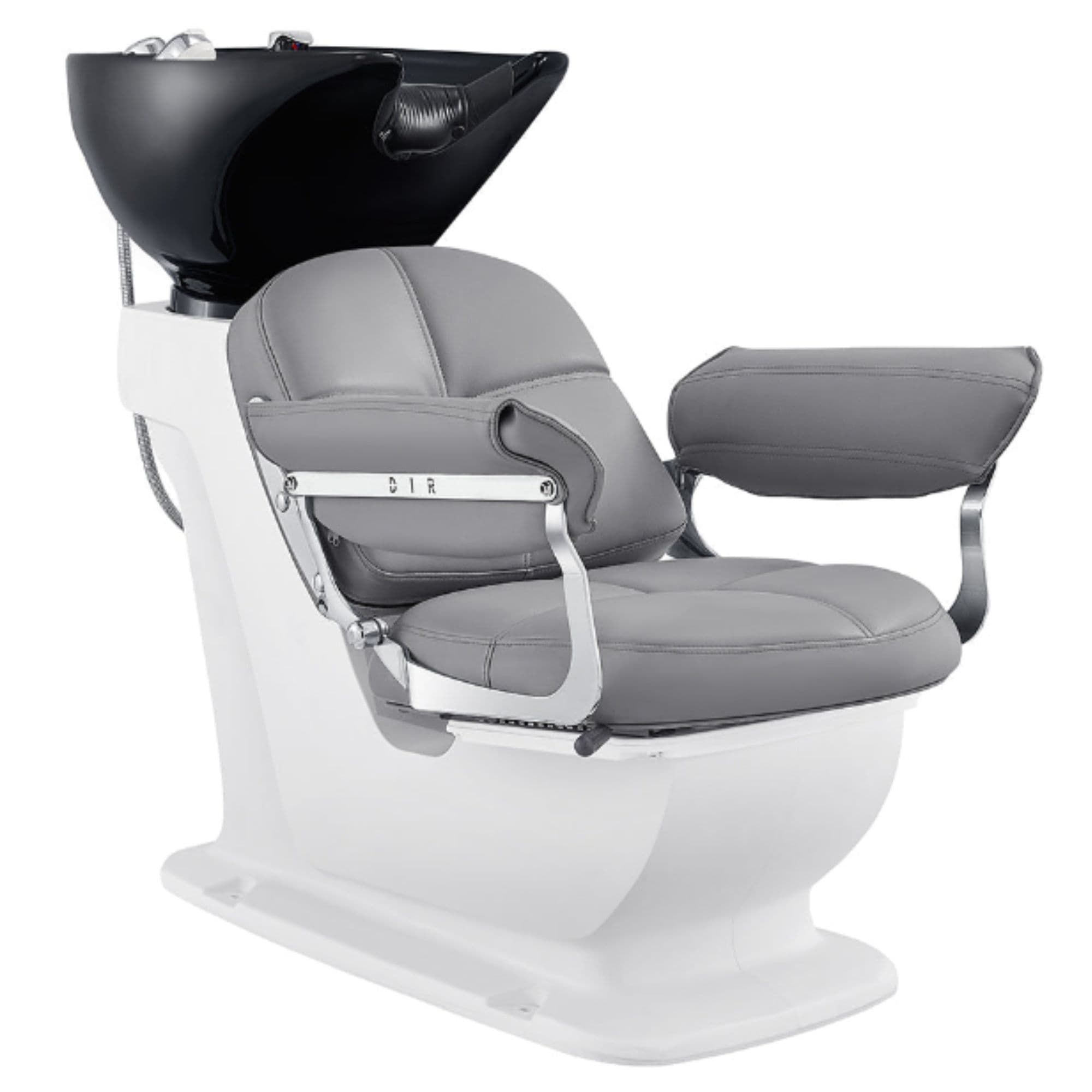 DIR Mochilagon Salon Shampoo Chair with Adjustable Seat Gray Front Angled View Of Black Single Shampoo Wash Station On White Clean Background