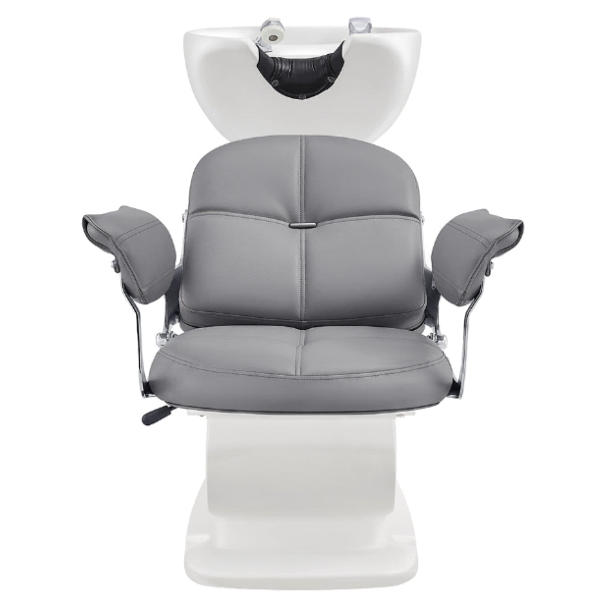 DIR Mochilagon Salon Shampoo Chair with Adjustable Seat Gray Front View Of White Single Shampoo Wash Station On White Clean Background
