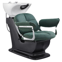 Thumbnail for DIR Mochilagon Salon Shampoo Chair with Adjustable Seat Green Front Angled View Of White Single Shampoo Wash Station