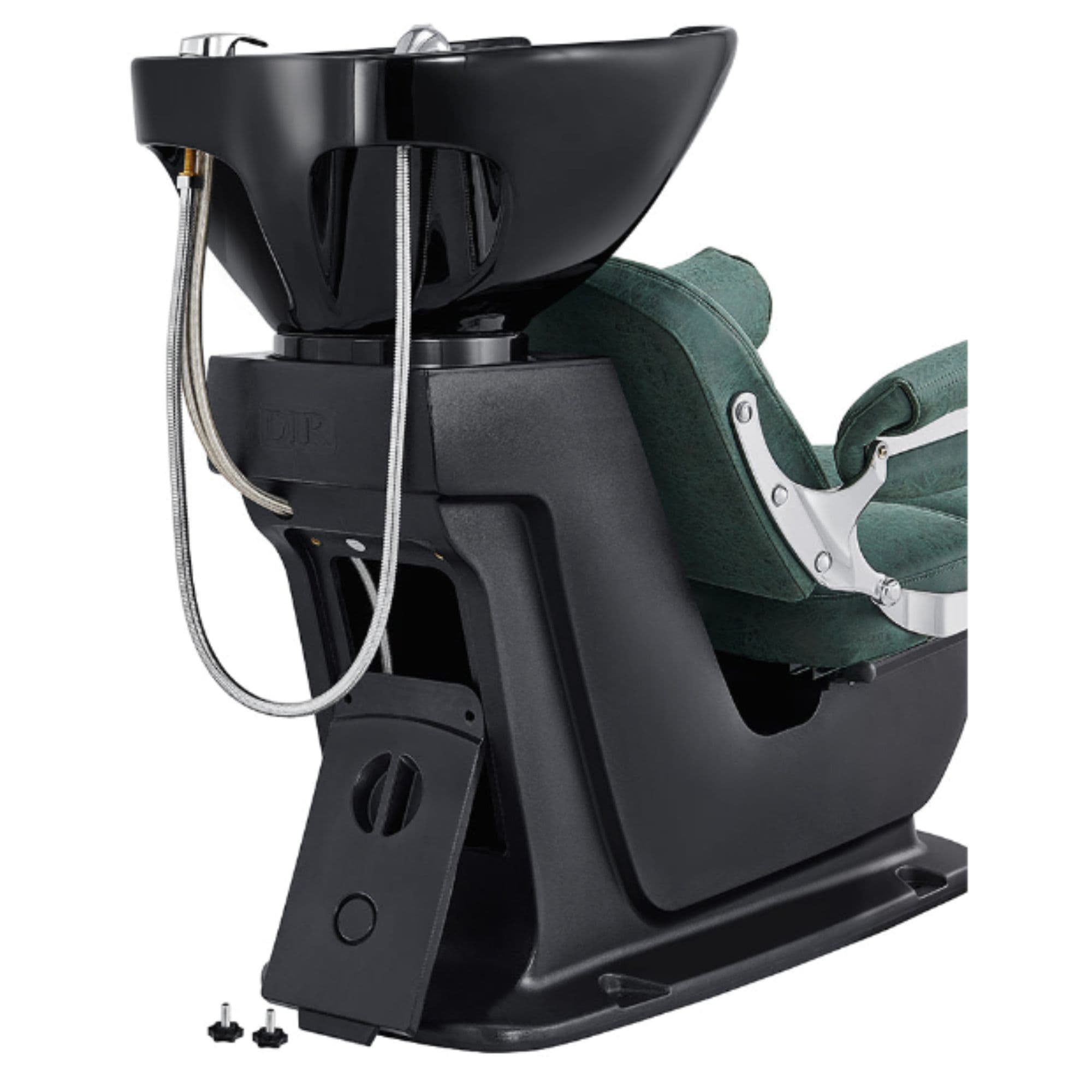 DIR Mochilagon Salon Shampoo Chair with Adjustable Seat Green Rear View Of Black Single Wash Sink Assembly