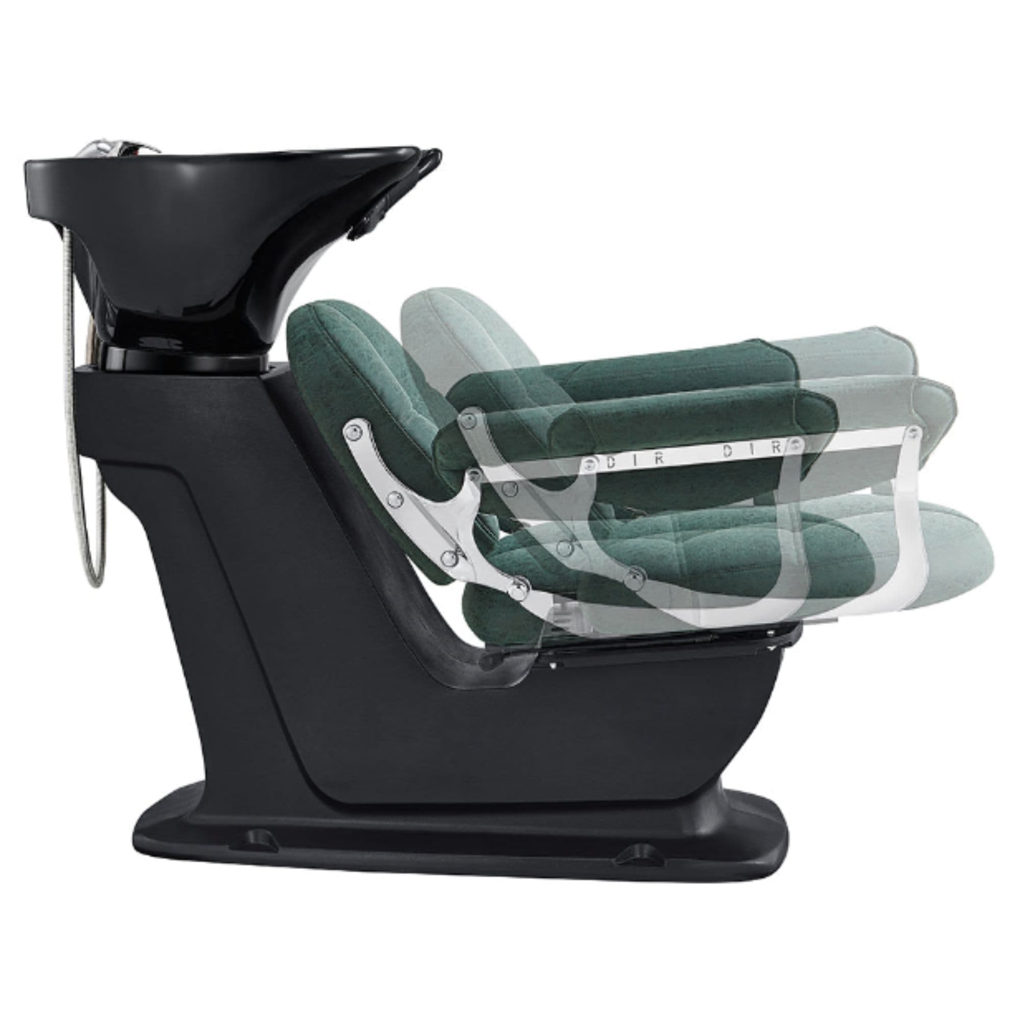 DIR Mochilagon Salon Shampoo Chair with Adjustable Seat Green Side View Of Black Single Shampoo Wash Station With Chair Adjustment