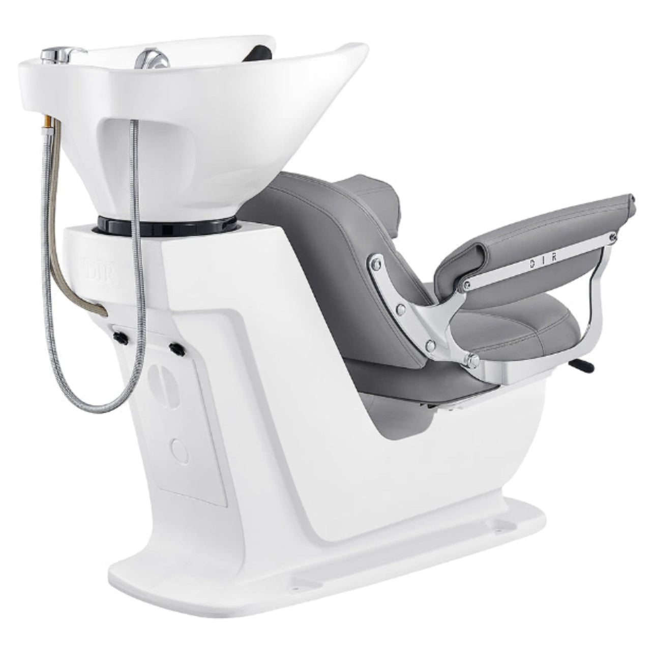 DIR Mochilagon Salon Shampoo Chair with Adjustable Seat Rear Angled View With White Wash Station Sink Assembly